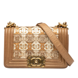 Chanel Brown Small Quilted Metallic Lambskin Interwoven CC Boy Flap Italy