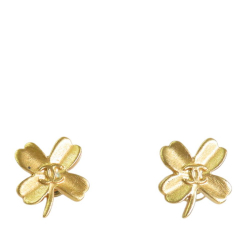 Chanel B Chanel Gold Gold Plated Metal CC Clover Push Back Earrings France
