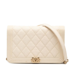 Chanel AB Chanel White Ivory Caviar Leather Leather Quilted Caviar Boy Wallet on Chain Italy