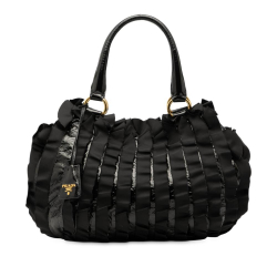 Prada B Prada Black Patent Leather Leather Vernice and Tessuto Ruffle Tote Italy