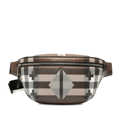 Burberry AB Burberry Brown Coated Canvas Fabric Geometric Check Bum Bag Romania