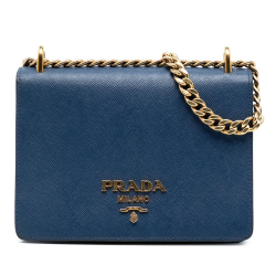 Prada B Prada Blue Saffiano Leather Lux Chain Crossbody Italy