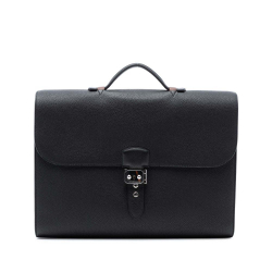 Hermès B Hermès Black with Brown Calf Leather Togo and Swift Sac A Depeches Verso 38 France