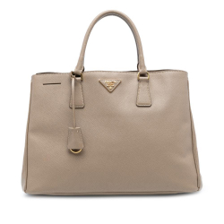 Prada B Prada Brown Beige Saffiano Leather Large Lux Galleria Tote Italy