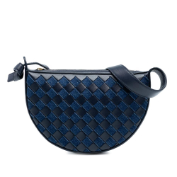 Bottega Veneta AB Bottega Veneta Blue Navy Calf Leather Mini and Denim Intrecciato Sunrise Hobo Italy