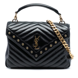 Saint Laurent B Saint Laurent Black Calf Leather Medium Chevron Studded skin Monogram College Satchel Italy