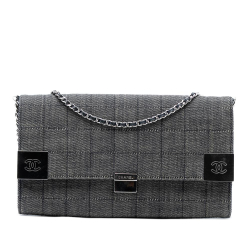 Chanel AB Chanel Gray Denim Fabric CC Choco Bar Chain Flap France