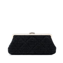 Chanel AB Chanel Black Tweed Fabric Quilted Kisslock Clutch Italy