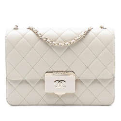 Chanel AB Chanel White Lambskin Leather Leather Quilted Lambskin Beauty Lock Flap Italy
