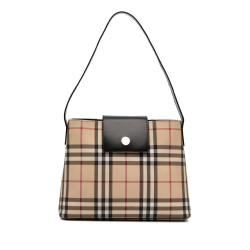 Burberry B Burberry Brown Beige Coated Canvas Fabric House Check Shoulder Bag Italy
