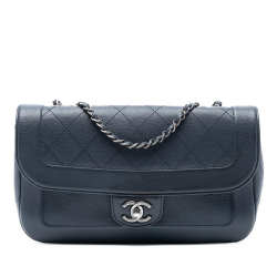 Chanel AB Chanel Blue Navy Caviar Leather Leather CC Diamond Stitch Caviar Flap France