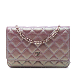 Chanel B Chanel Purple Lambskin Leather Leather CC Quilted Iridescent Lambskin Wallet on Chain Italy