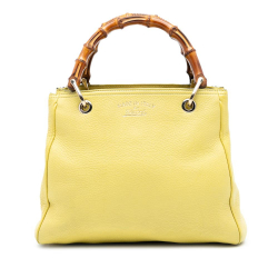 Gucci B Gucci Yellow Calf Leather Small skin Bamboo Shopper Satchel Italy