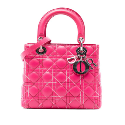 Christian Dior AB Dior Pink Hot Pink Lambskin Leather Leather Medium Lambskin Cannage Lady Dior Italy