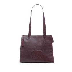 Chanel B Chanel Red Burgundy Caviar Leather Leather CC Caviar Tote Italy