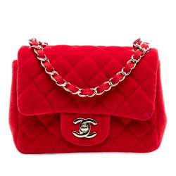 Chanel AB Chanel Red Velvet Fabric Mini Square Classic Single Flap France