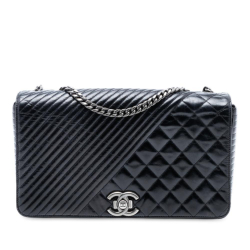 Chanel AB Chanel Black Calf Leather Large Glazed skin Coco Boy Flap Italy