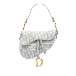 Christian Dior AB Dior Gray Canvas Fabric Oblique Embroidered Saddle Bag Italy