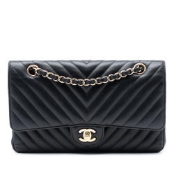 Chanel B Chanel Black Lambskin Leather Leather Medium Classic Chevron Lambskin Double Flap France