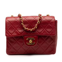 Chanel B Chanel Red Dark Red Lambskin Leather Leather Mini Square Classic Lambskin Single Flap France