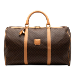 Celine B Celine Brown Coated Canvas Fabric Macadam Travel Bag Italy