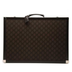 Gucci B Gucci Brown Dark Brown Canvas Fabric GG Trunk Suitcase Italy