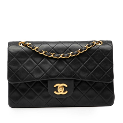 Chanel B Chanel Black Lambskin Leather Leather Small Classic Lambskin Double Flap France