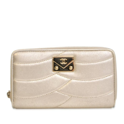 Chanel AB Chanel Gold Light Gold Lambskin Leather Leather CC Lambskin Zip Wallet Italy