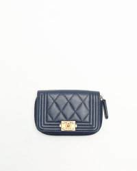 Chanel Boy Lambskin Zip Around Card Holder