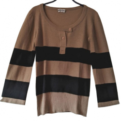 Sonia Rykiel Elégant pull beige rayé de noir 36-38
