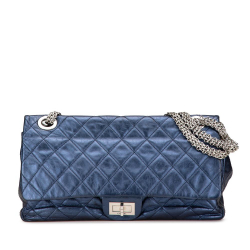 Chanel B Chanel Blue Calf Leather Metallic Quilted Aged skin Reissue 2.55 Double Flap 227 Italy