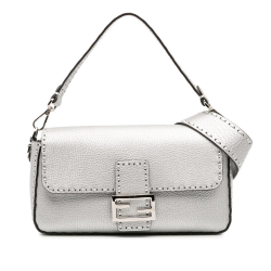 Fendi AB Fendi Silver Calf Leather Selleria Baguette Satchel Italy