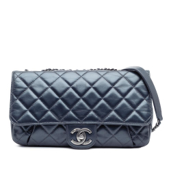 Chanel B Chanel Blue Dark Blue Calf Leather Quilted Glazed skin Coco Pleats Flap Italy