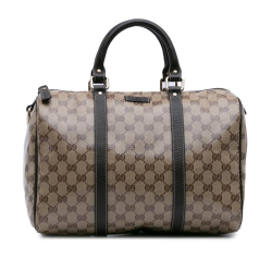 Gucci B Gucci Brown Beige Coated Canvas Fabric Medium GG Crystal Joy Boston Bag Italy