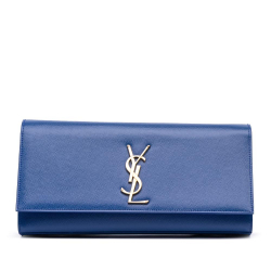 Saint Laurent AB Saint Laurent Blue Calf Leather Grain De Poudre Cassandre Clutch Italy