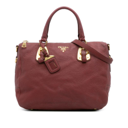 Prada B Prada Red Dark Red Calf Leather Vitello Daino Zip Top Satchel Italy