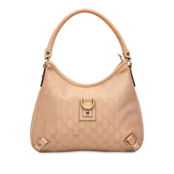 Gucci B Gucci Brown Nude Canvas Fabric GG Abbey D Ring Shoulder Bag Italy