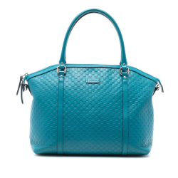 Gucci B Gucci Blue Turquoise Calf Leather Large Microguccissima Dome Satchel Italy