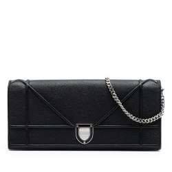 Christian Dior B Dior Black Calf Leather Grained skin Diorama Pochette Clutch Italy