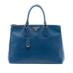Prada B Prada Blue Saffiano Leather Large Lux Galleria Double Zip Tote Italy