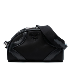 Prada AB Prada Black Nylon Fabric Soft Calf Trimmed Tessuto Bowling Crossbody Italy