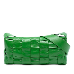 Bottega Veneta AB Bottega Veneta Green Calf Leather Stretch Paper skin Intrecciato Cassette Crossbody Italy