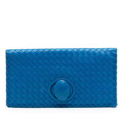 Bottega Veneta B Bottega Veneta Blue Nappa Leather Leather Nappa Intrecciato Turn Lock Clutch Italy