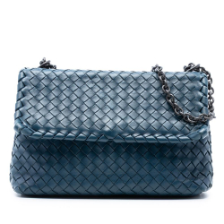 Bottega Veneta B Bottega Veneta Blue Nappa Leather Leather Small Nappa Intrecciato Olimpia Shoulder Bag Italy