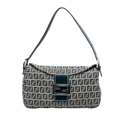 Fendi B Fendi Gray Canvas Fabric Zucchino Double Flap Shoulder Bag Italy