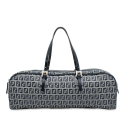 Fendi B Fendi Gray with Blue Canvas Fabric Zucchino Handbag Italy