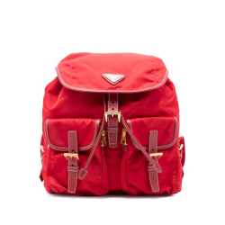 Prada AB Prada Red Nylon Fabric Saffiano Trimmed Tessuto Backpack Italy