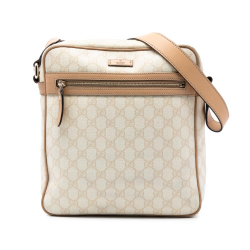 Gucci B Gucci Brown Light Beige Coated Canvas Fabric GG Supreme Crossbody Italy