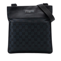 Gucci B Gucci Blue Navy Canvas Fabric GG Crossbody Italy