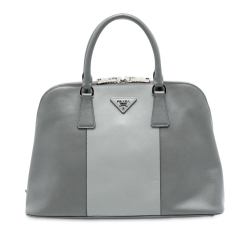 Prada AB Prada Gray Saffiano Leather Medium Bicolor Lux Promenade Satchel Italy